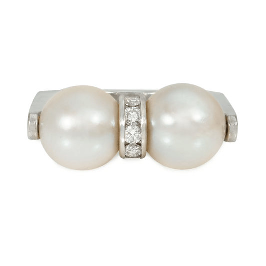 Cartier 1960s Platinum Cultured Pearl & Diamond Ring front
