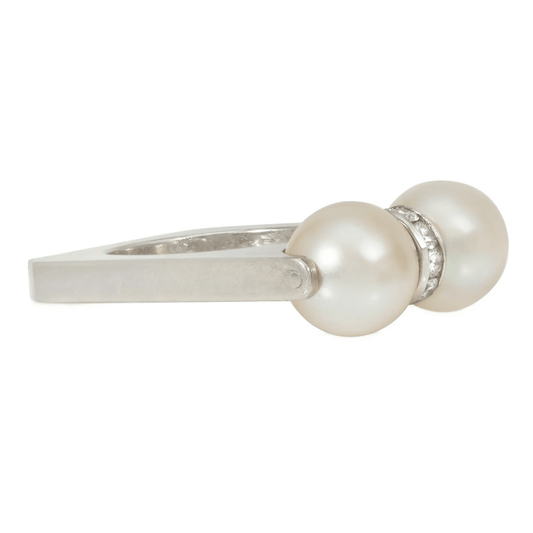 Cartier 1960s Platinum Cultured Pearl & Diamond Ring side