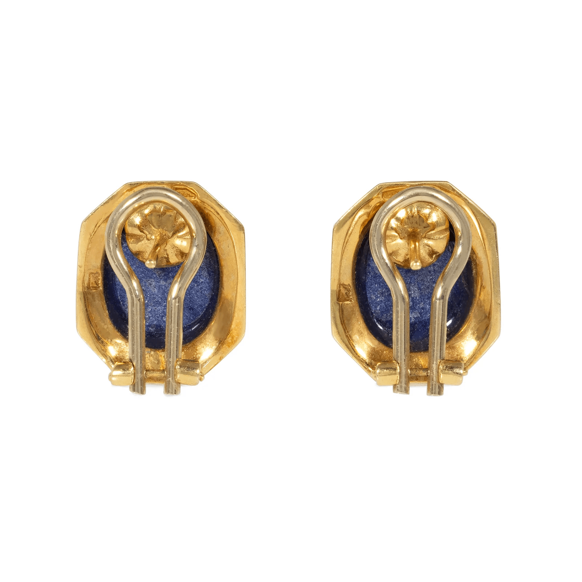 1970s 18KT Yellow Gold Coral & Lapis Lazuli Earrings back