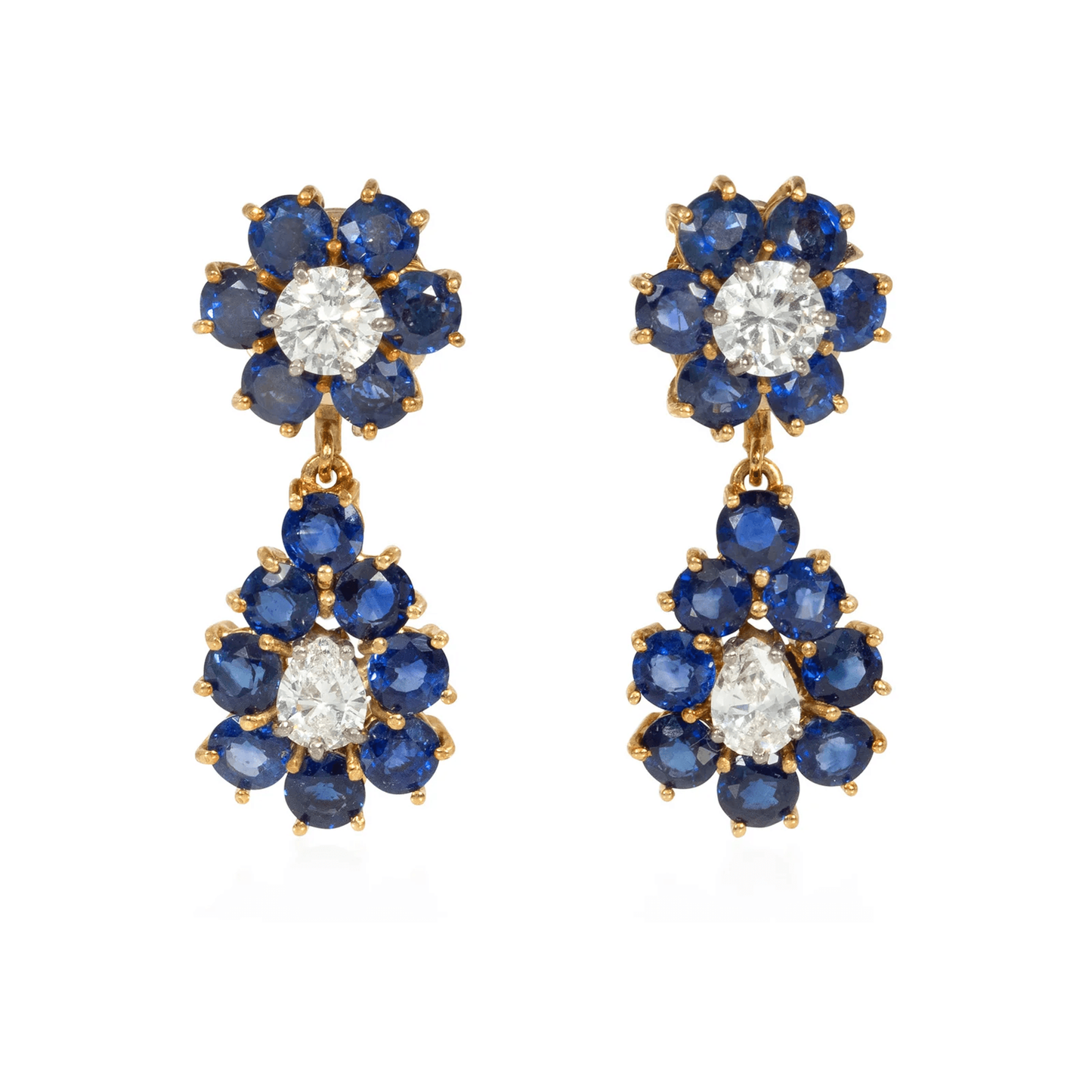 Austrian 1950s 18KT Yellow Gold Diamond, Emerald, Ruby & Sapphire Interchangeable Set front