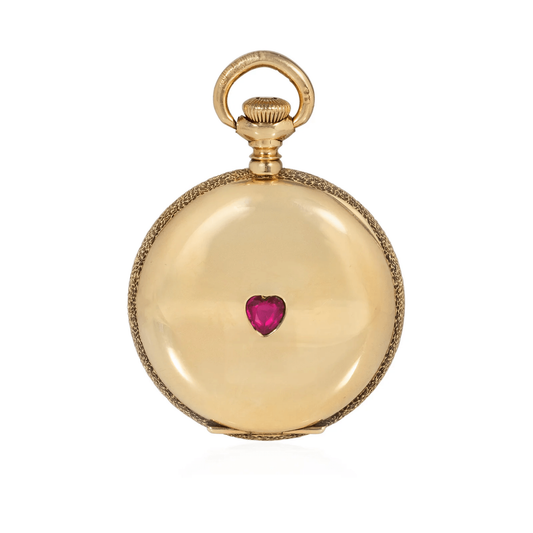 Agassiz Geneva Edwardian 14KT Yellow Gold Ruby & Enamel Watch Pendant front