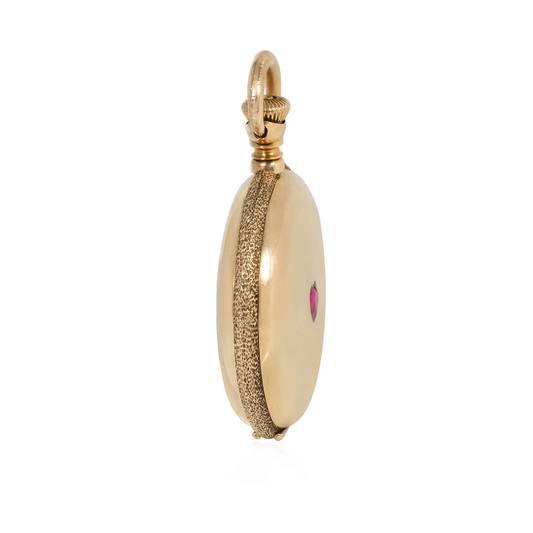 Agassiz Geneva Edwardian 14KT Yellow Gold Ruby & Enamel Watch Pendant side