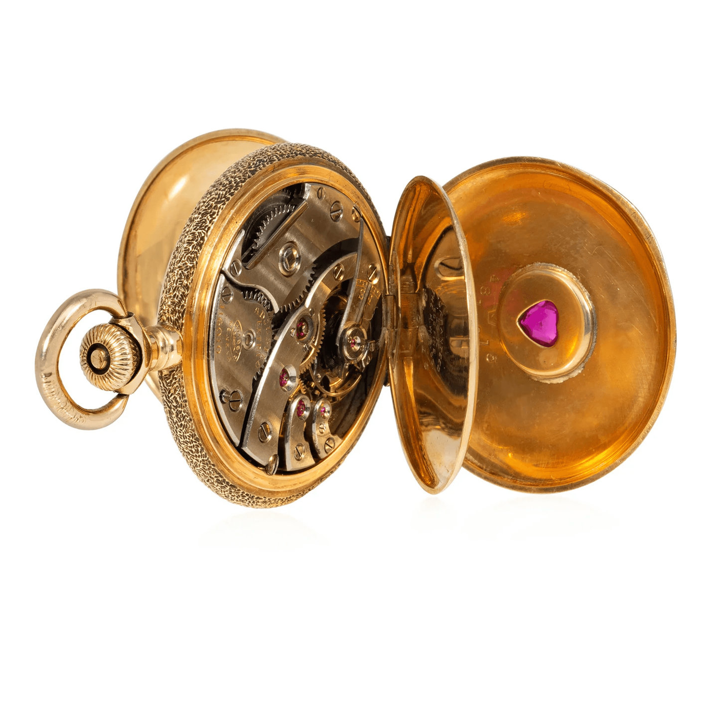 Agassiz Geneva Edwardian 14KT Yellow Gold Ruby & Enamel Watch Pendant inside