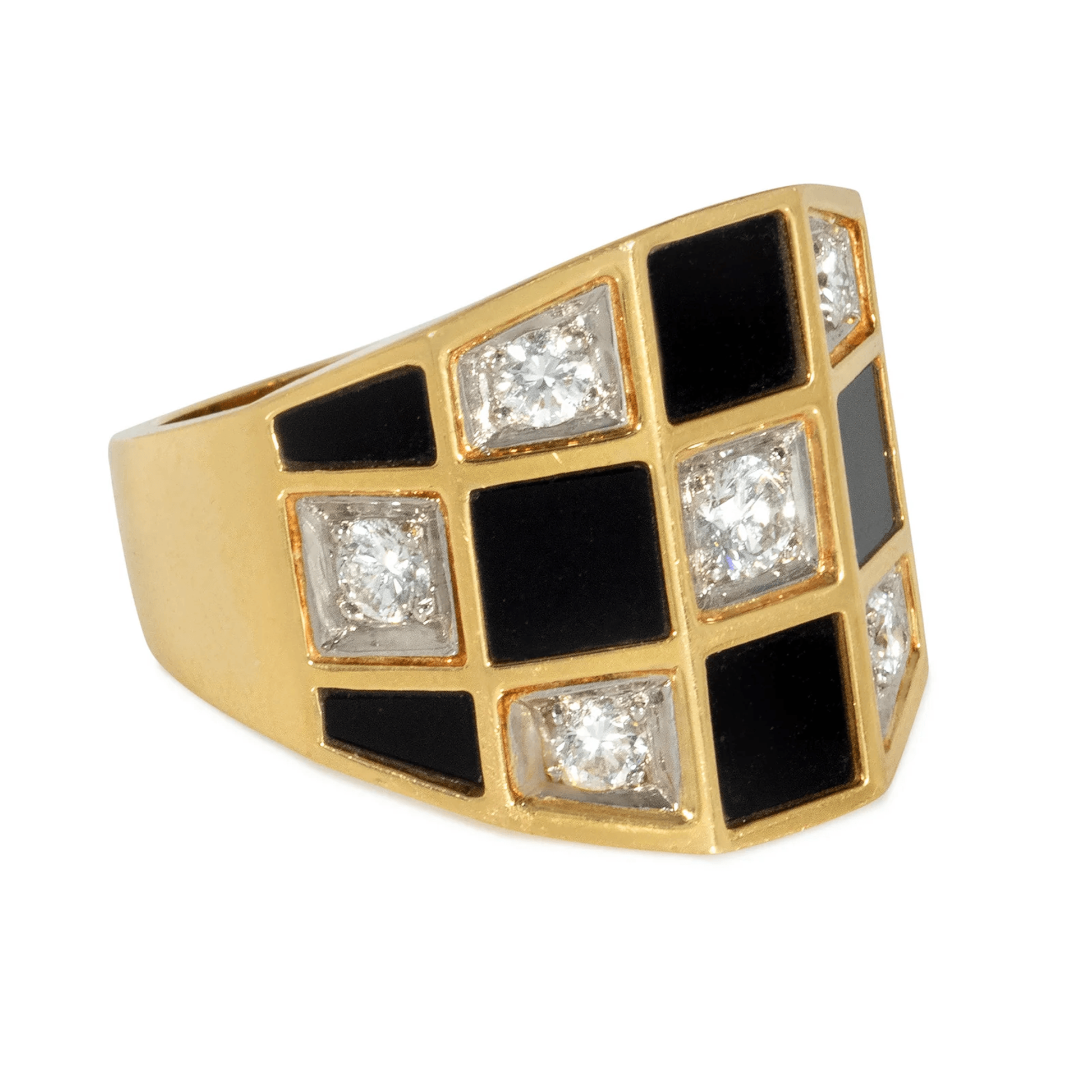 Van Cleef & Arpels Paris 1970s Platinum & 18KT Yellow Gold Onyx & Diamond Ring side