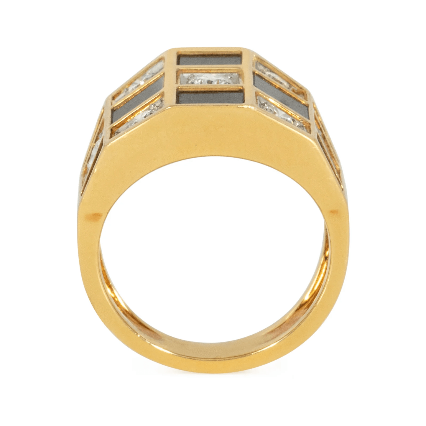 Van Cleef & Arpels Paris 1970s Platinum & 18KT Yellow Gold Onyx & Diamond Ring profile
