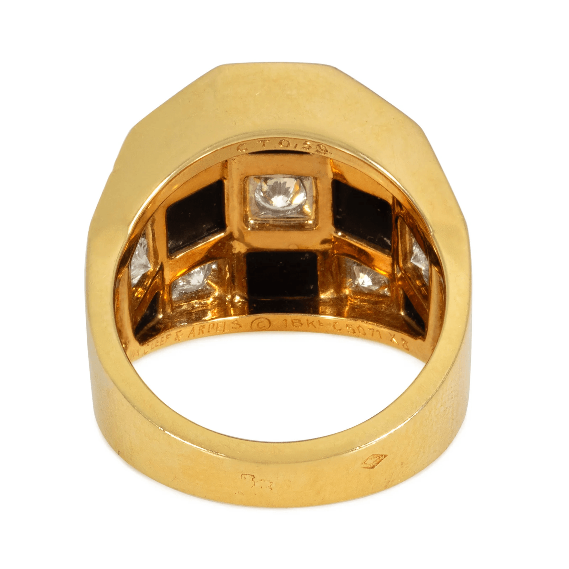 Van Cleef & Arpels Paris 1970s Platinum & 18KT Yellow Gold Onyx & Diamond Ring back