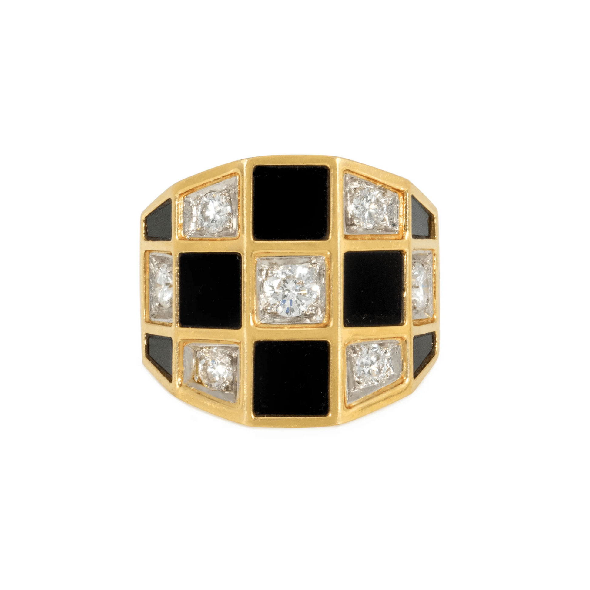 Van Cleef & Arpels Paris 1970s Platinum & 18KT Yellow Gold Onyx & Diamond Ring front