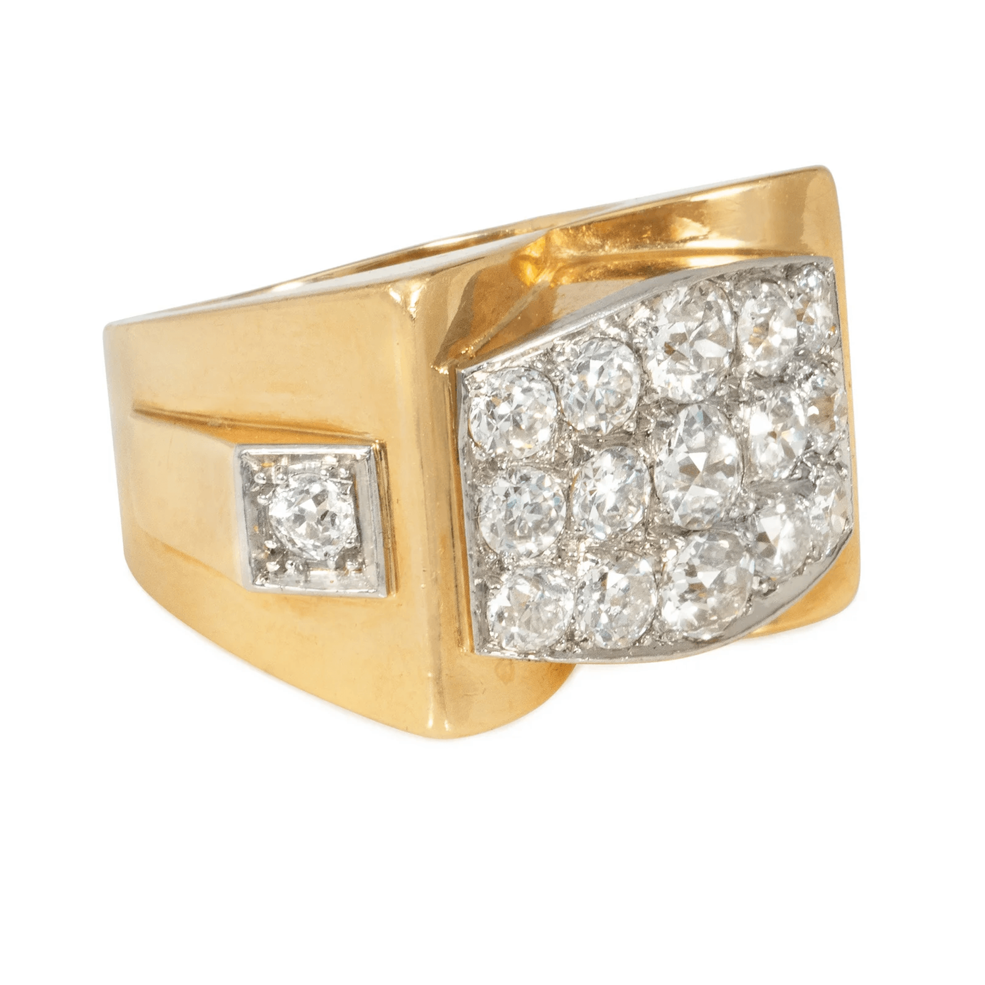 Retro French 18KT Yellow Gold Diamond Ring side