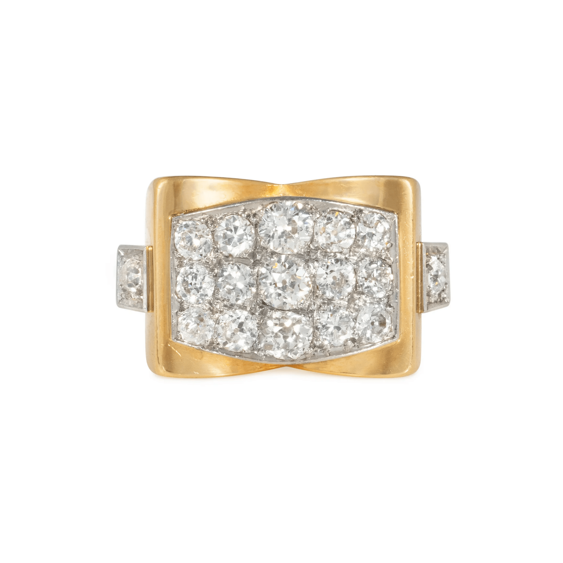 Retro French 18KT Yellow Gold Diamond Ring front
