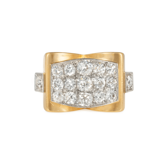 Retro French 18KT Yellow Gold Diamond Ring front