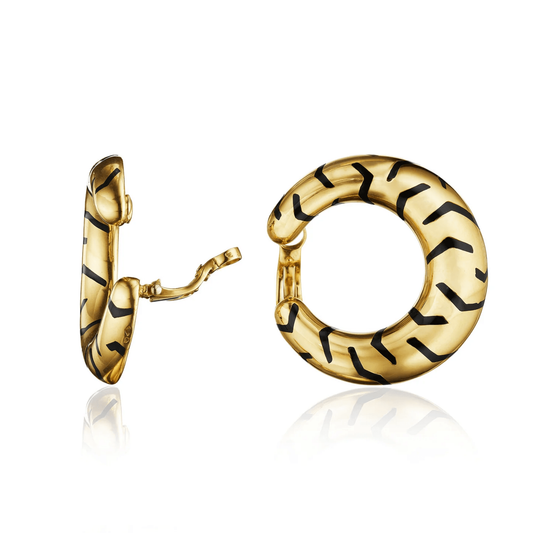 Cartier Paris Post-1980s 18KT Yellow Gold Enamel Earrings front and side