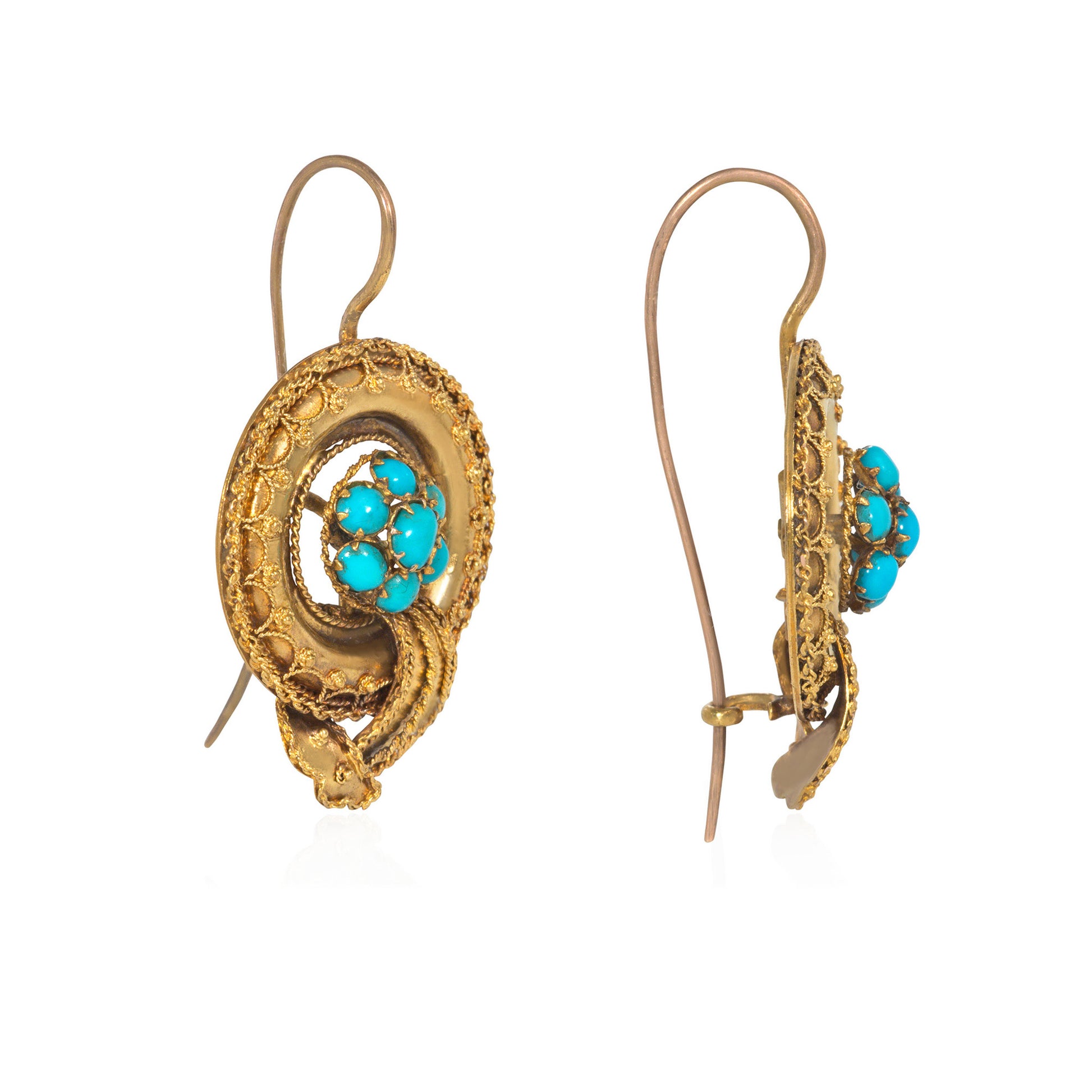 Victorian 14KT Yellow Gold Turquoise Earrings side