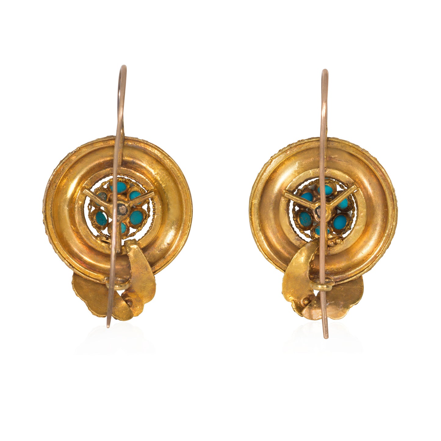 Victorian 14KT Yellow Gold Turquoise Earrings back