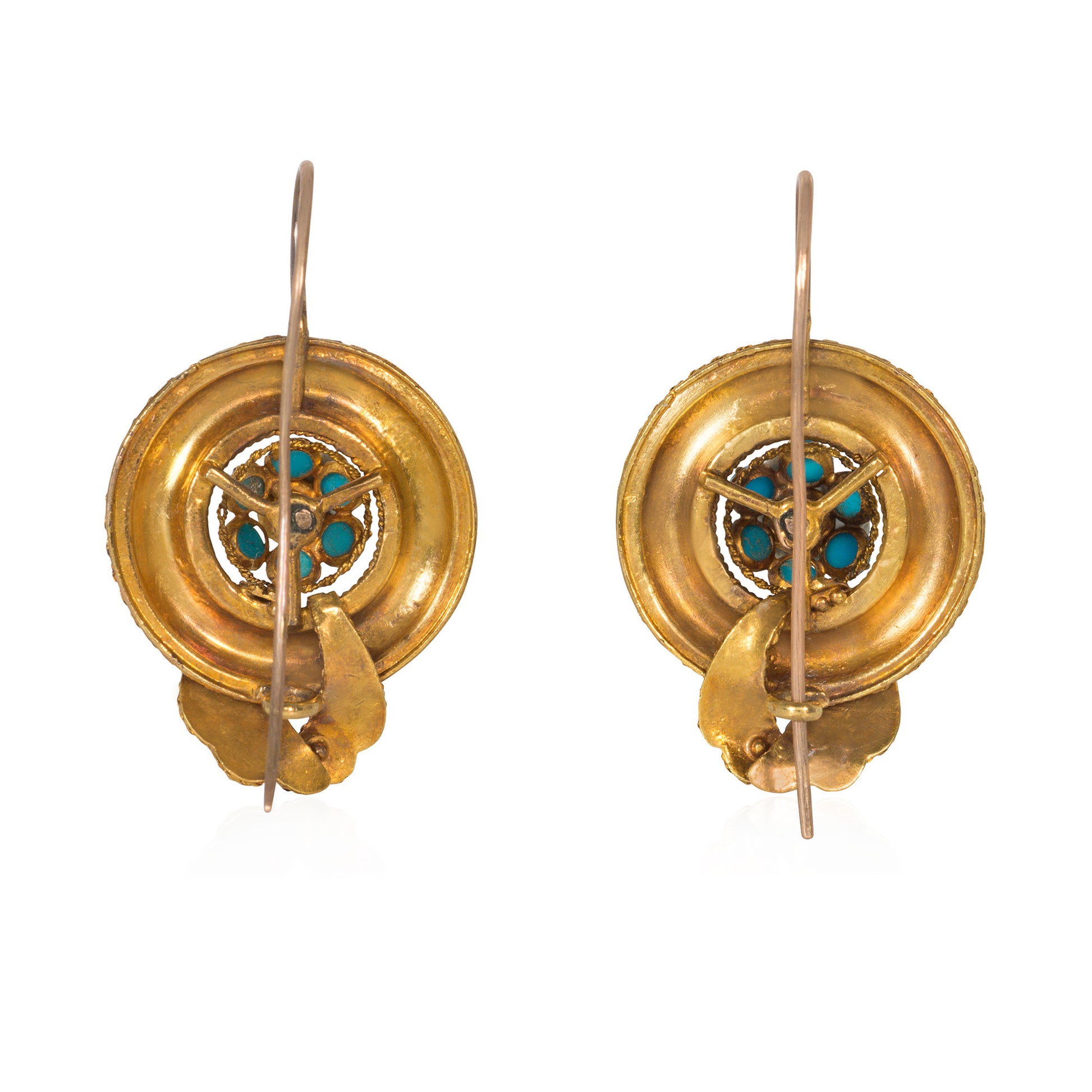 Victorian 14KT Yellow Gold Turquoise Earrings back