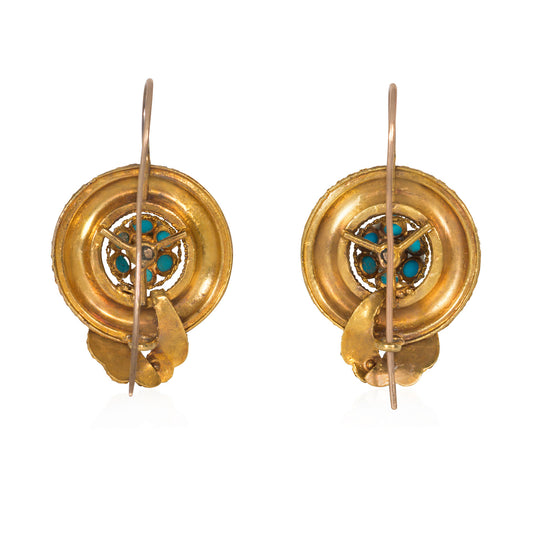 Victorian 14KT Yellow Gold Turquoise Earrings back