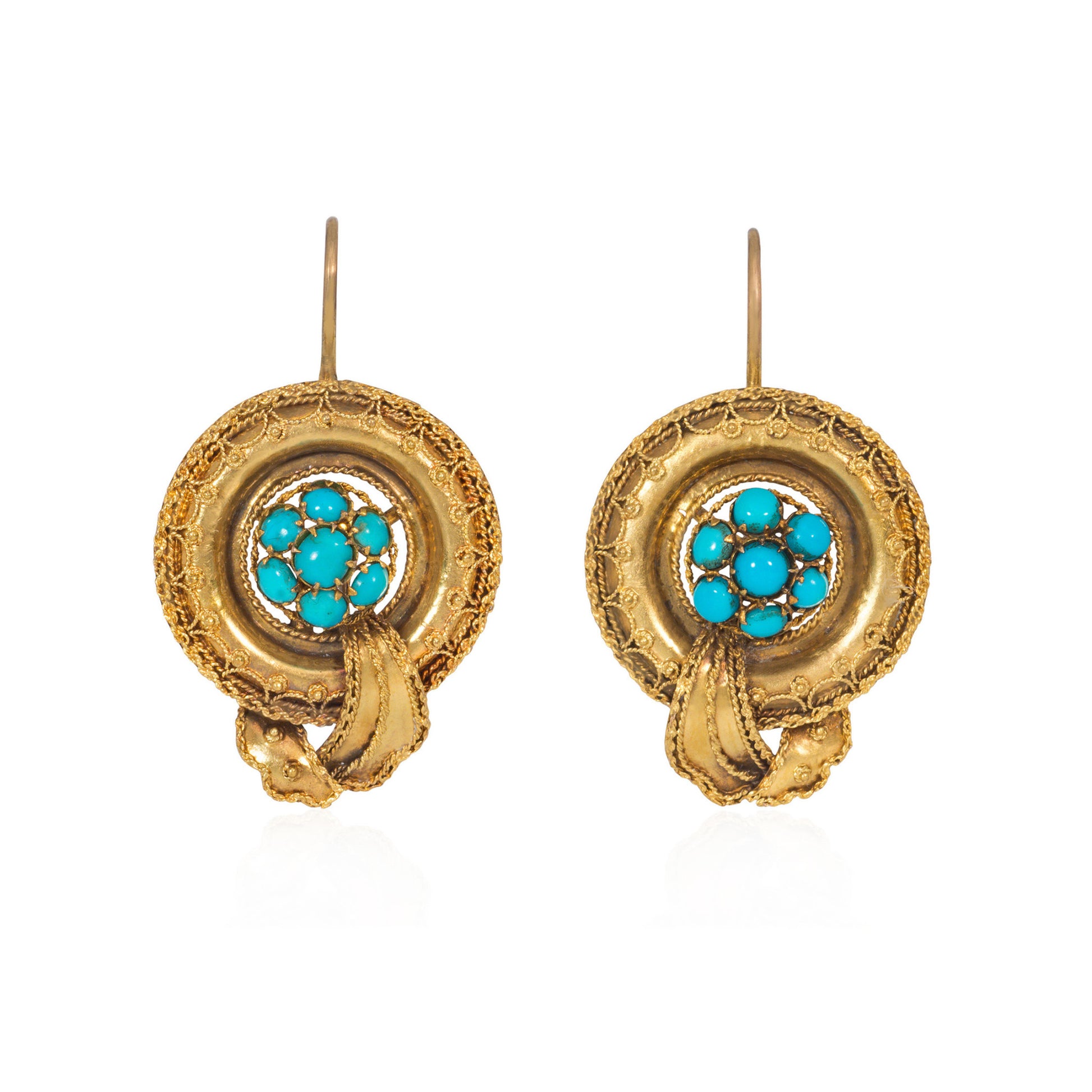 Victorian 14KT Yellow Gold Turquoise Earrings front