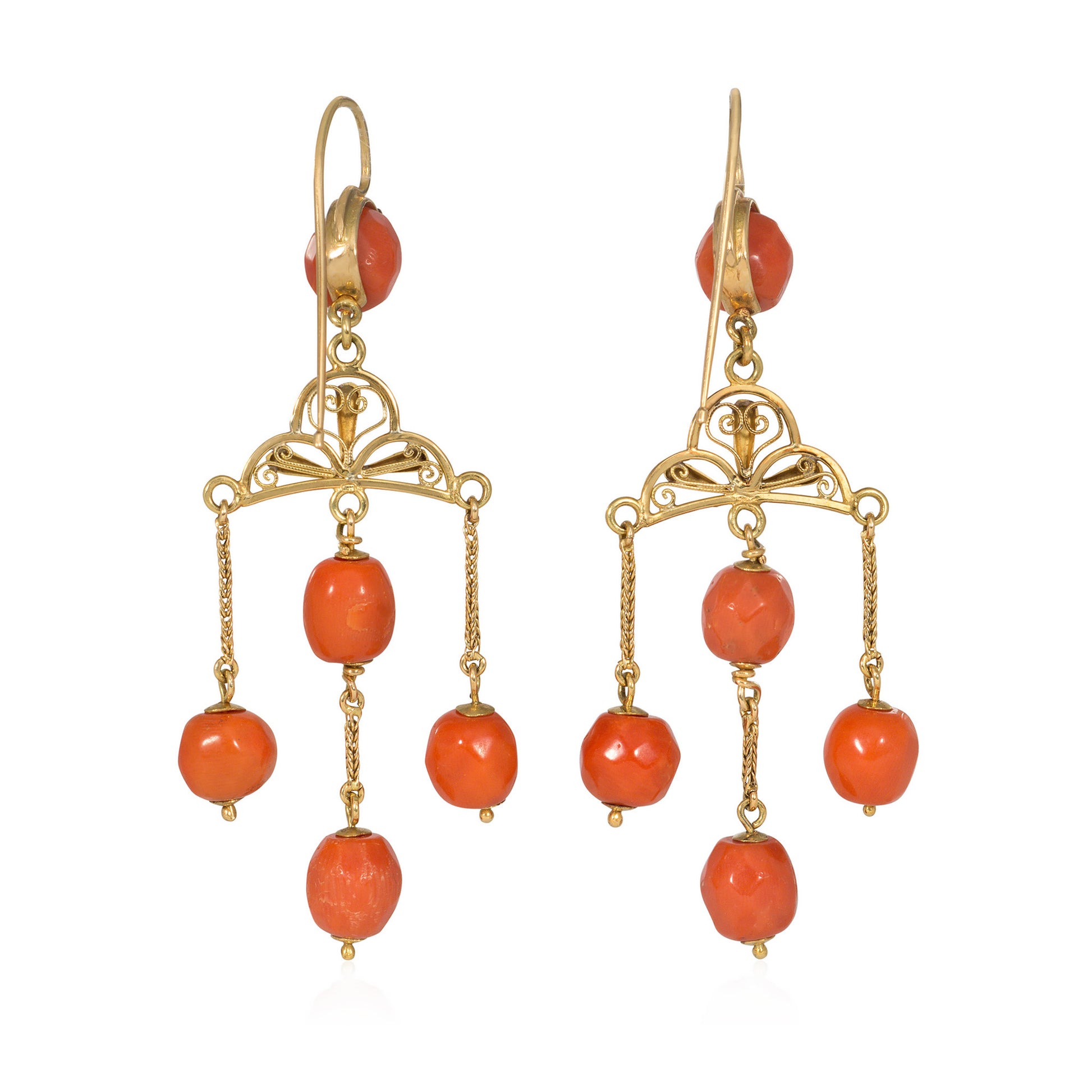 French Victorian 18KT Yellow Gold Coral Earrings back