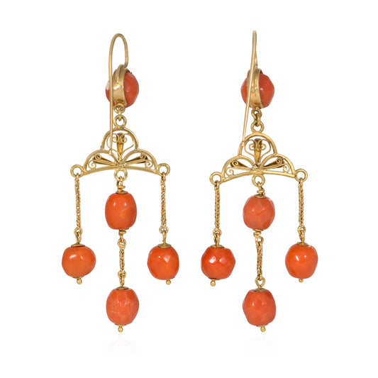French Victorian 18KT Yellow Gold Coral Earrings back