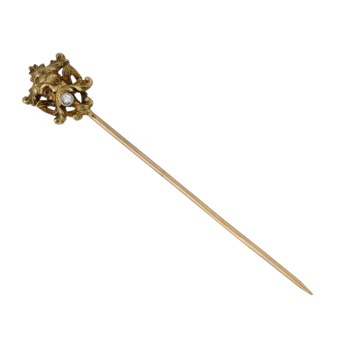 French Art Nouveau 18KT Yellow Gold Diamond Cufflink & Pin Set stick pin
