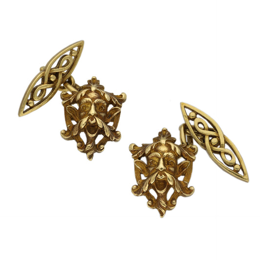 French Art Nouveau 18KT Yellow Gold Diamond Cufflink & Pin Set cufflinks
