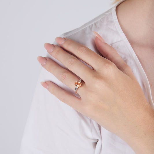 1980s 18KT Rose Gold Sapphire & Diamond Ring on finger