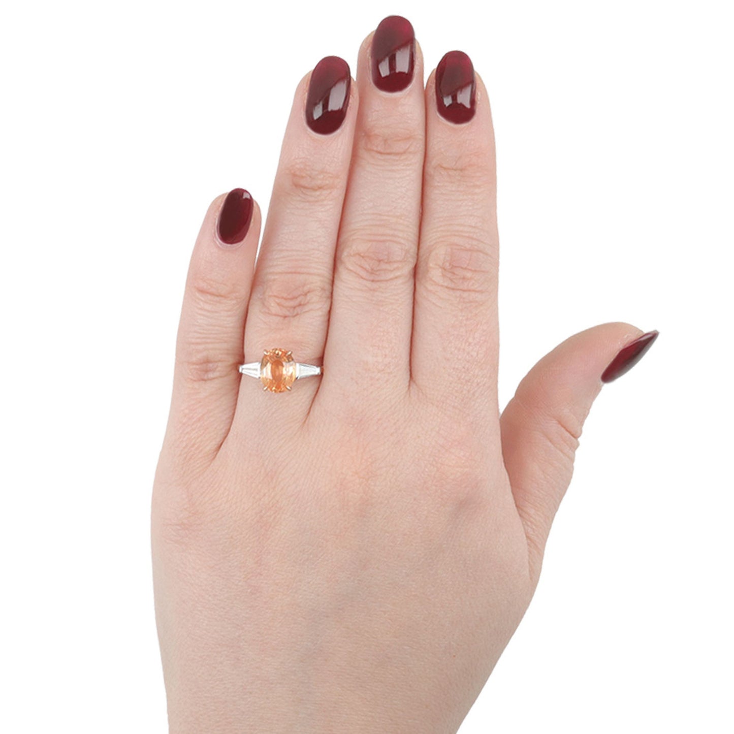 1980s 18KT Rose Gold Sapphire & Diamond Ring on finger