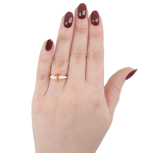 1980s 18KT Rose Gold Sapphire & Diamond Ring on finger