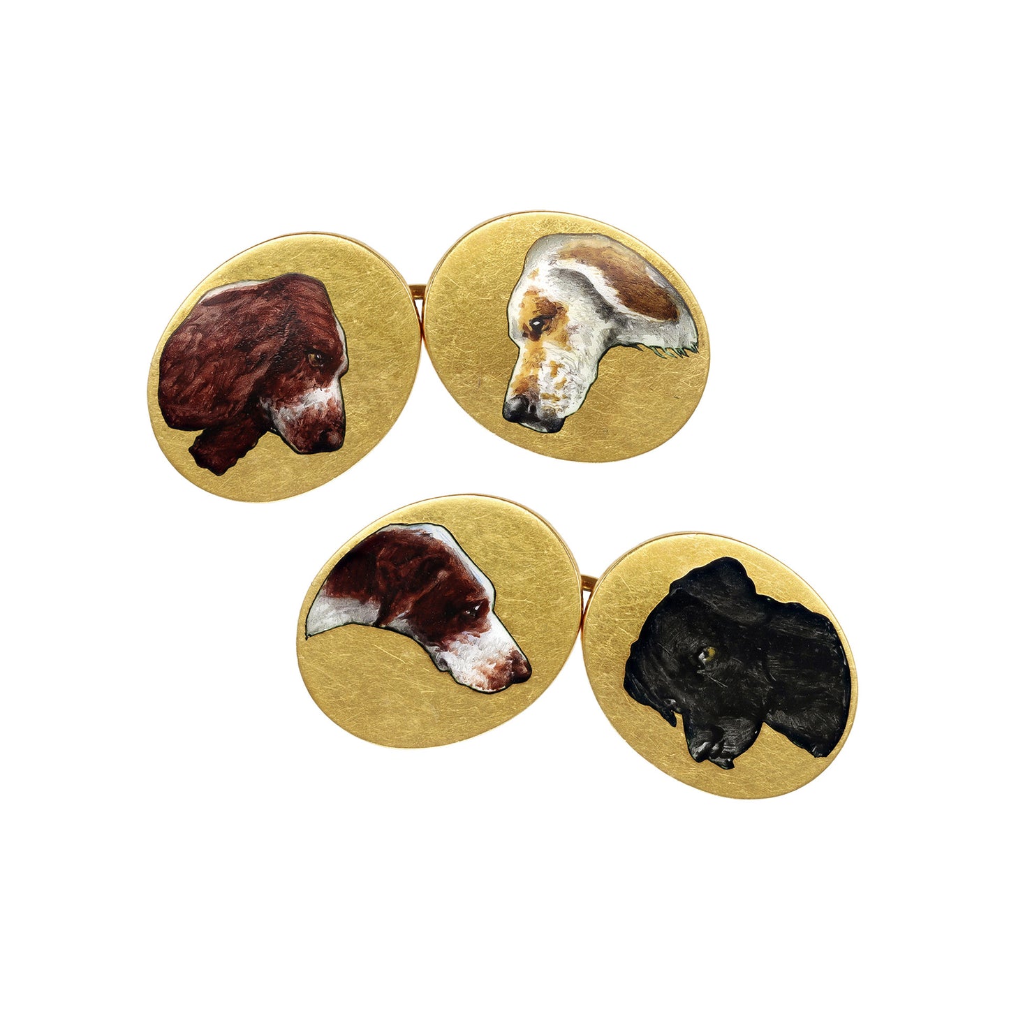 Victorian 18KT Yellow Gold Enamel Dog Cufflinks front
