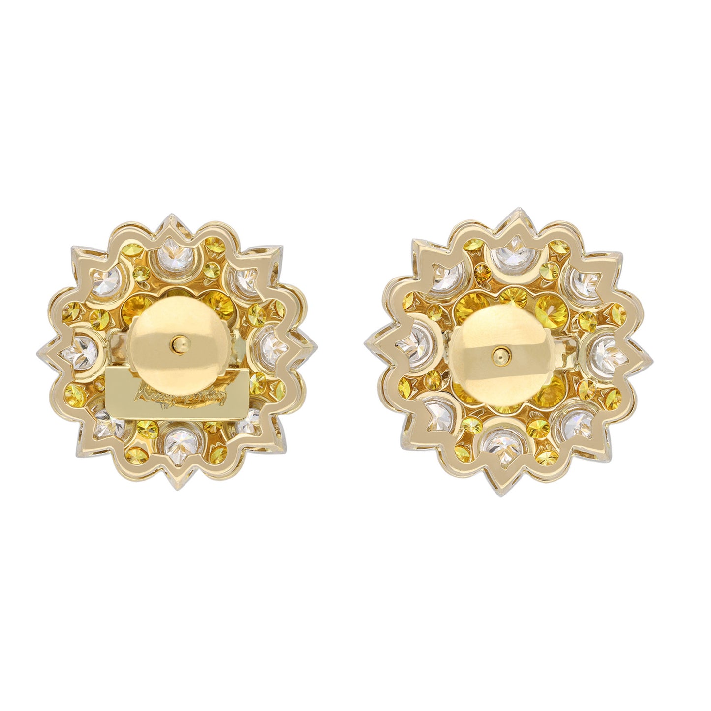 Kutchinsky London 1970s 18KT Yellow Gold Diamond Earrings back