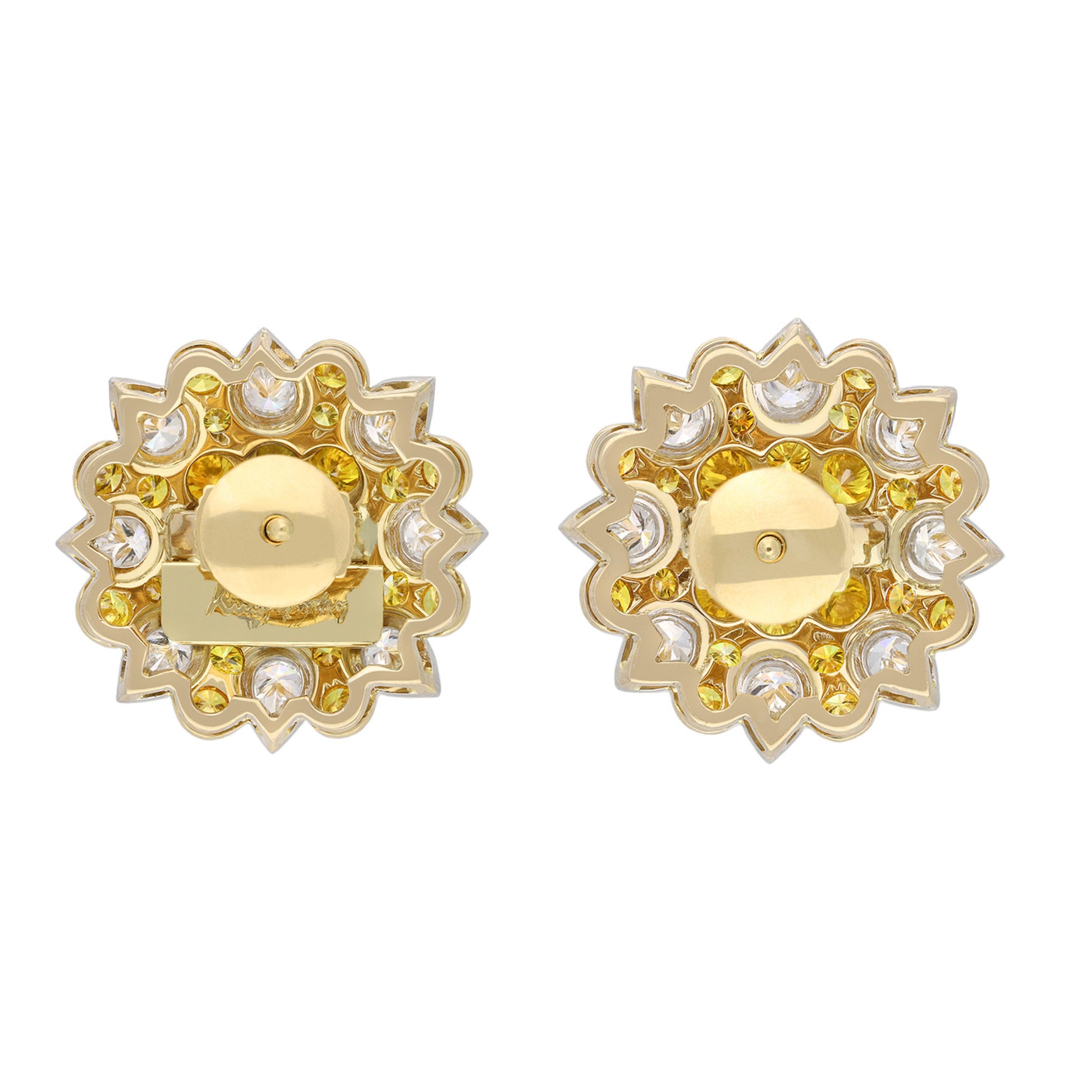 Kutchinsky London 1970s 18KT Yellow Gold Diamond Earrings back