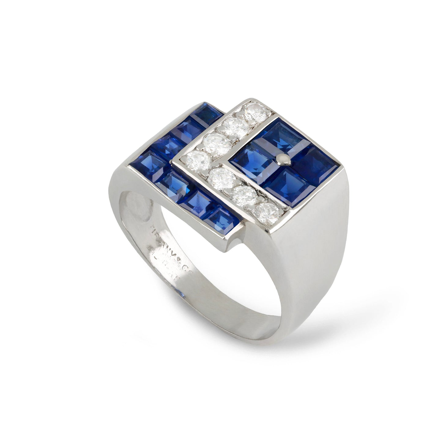 Tiffany & Co. American Art Deco Platinum Sapphire & Diamond Ring side