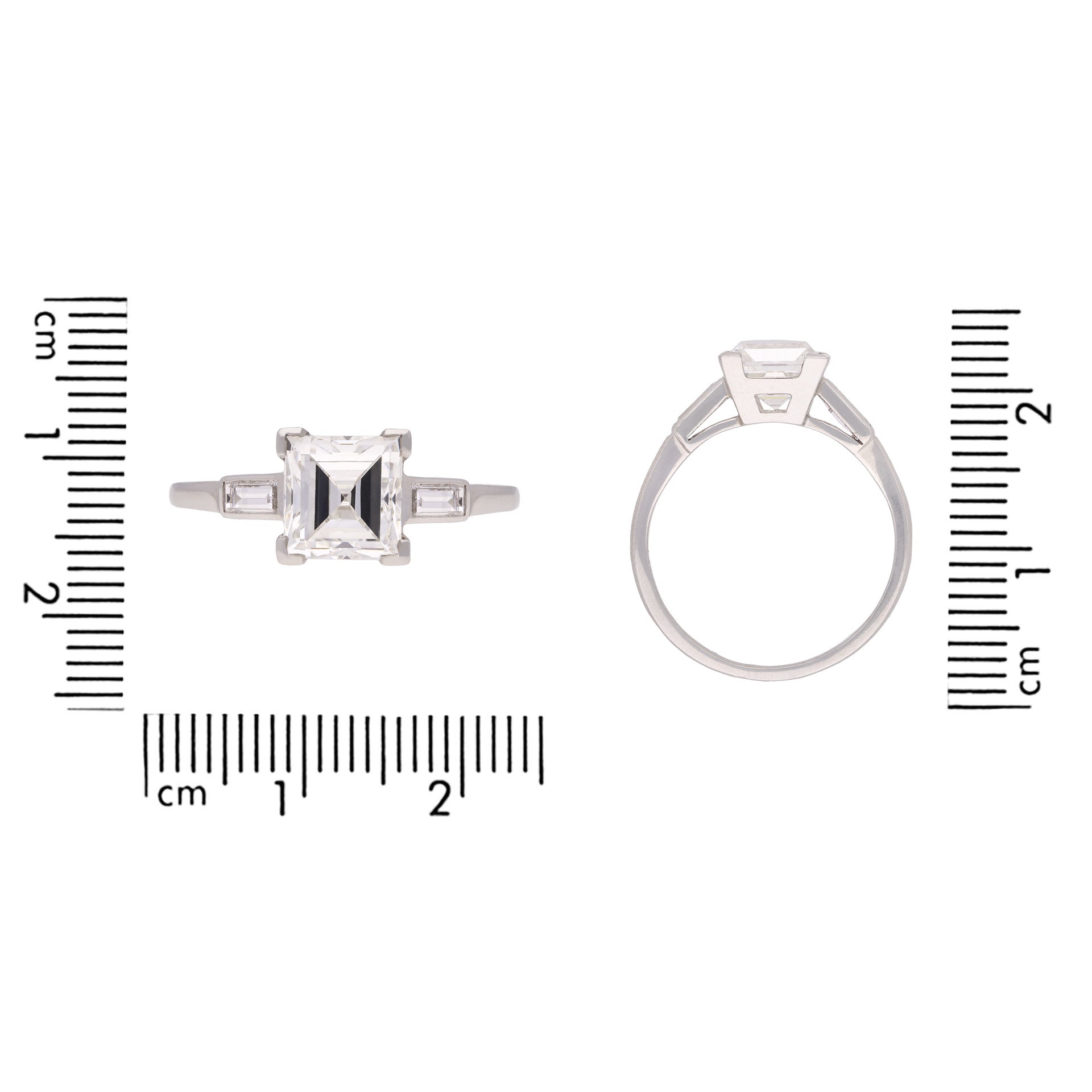 American Art Deco Platinum Diamond Ring measurements