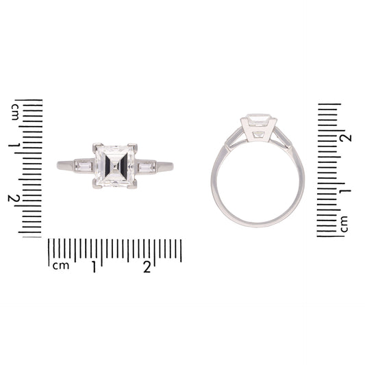 American Art Deco Platinum Diamond Ring measurements