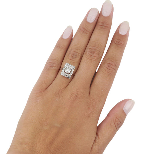 Art Deco Platinum Diamond Ring on finger