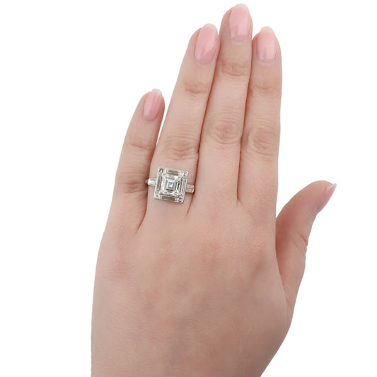 Cartier London Art Deco Platinum Diamond Ring on finger