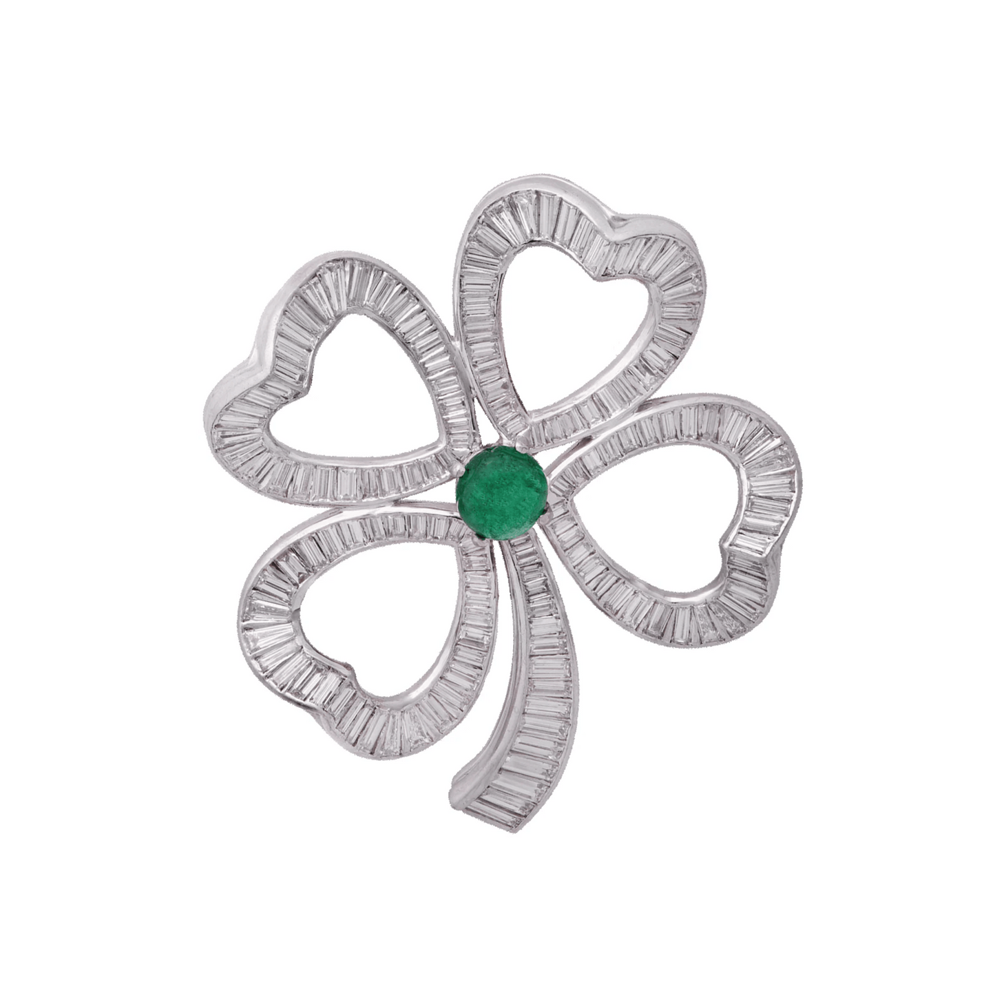 Post-1980s Platinum Emerald & Diamond Brooch front