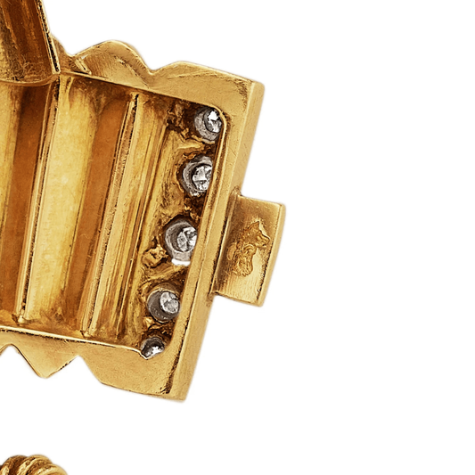 Van Cleef & Arpels France 1930s 18KT Yellow Gold Ruby, Coral & Diamond Sailor with the Accordion Brooch stamp