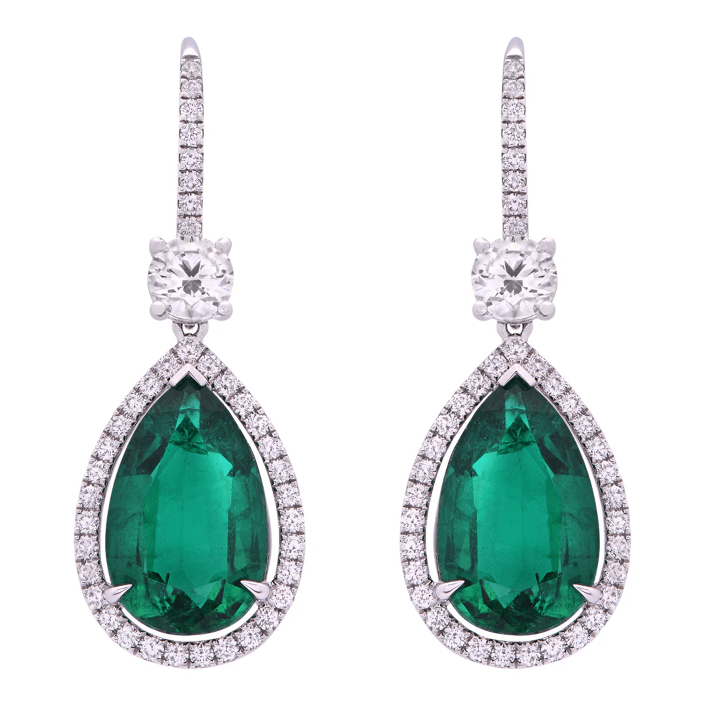Contemporary 18KT White Gold Emerald & Diamond Earrings front