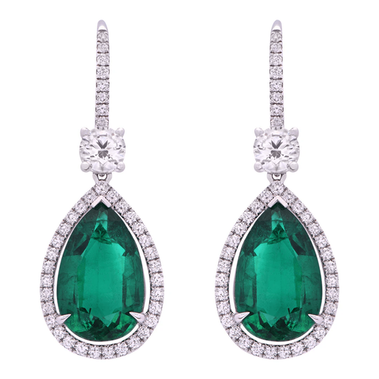 Contemporary 18KT White Gold Emerald & Diamond Earrings front