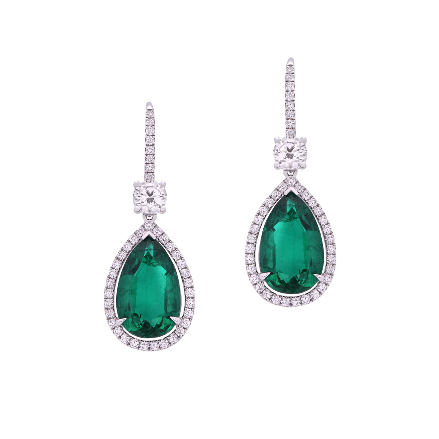 Contemporary 18KT White Gold Emerald & Diamond Earrings front