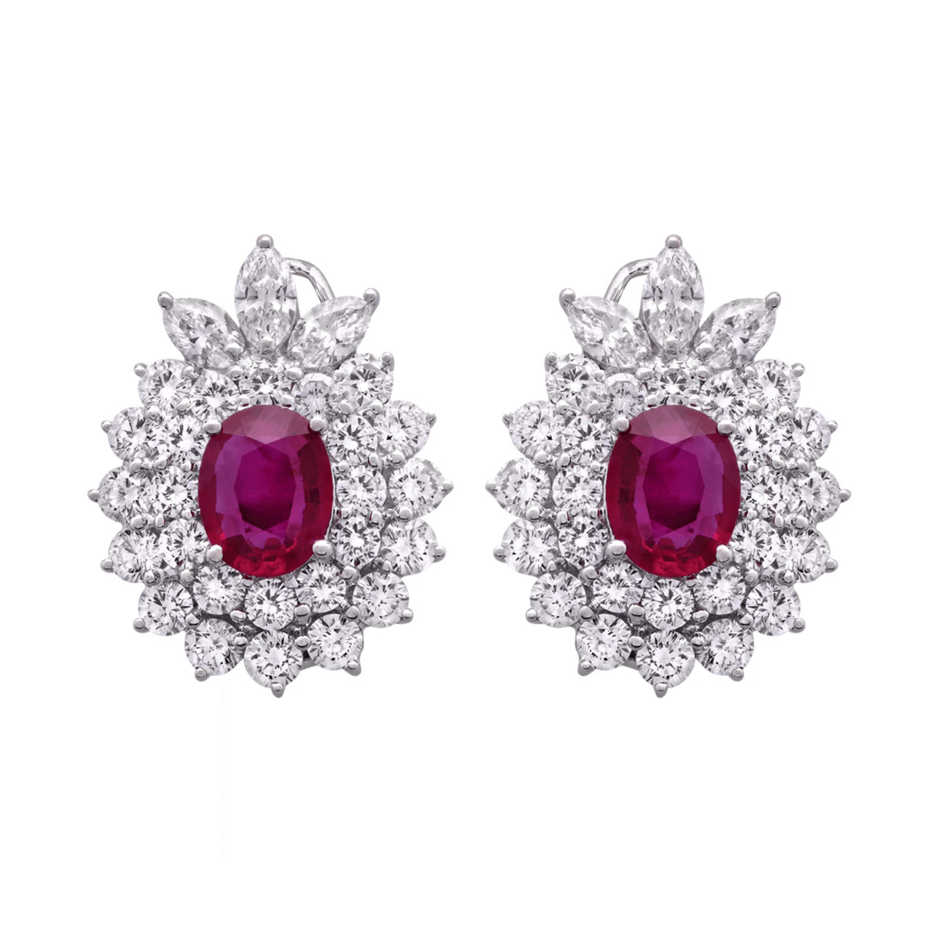 Contemporary 18KT White Gold Ruby & Diamond Earrings front