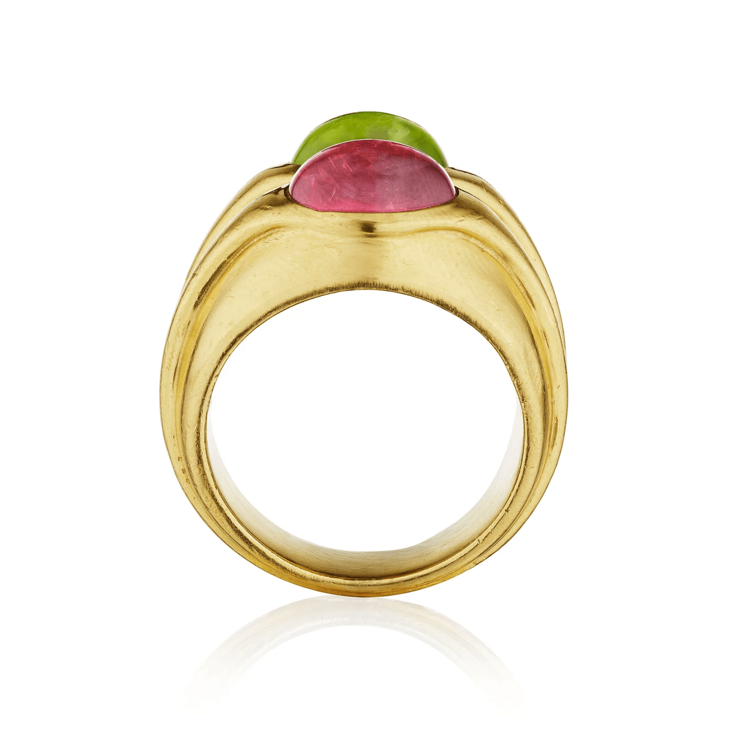 Bulgari 1980s 18KT Yellow Gold Peridot & Tourmaline Doppio Ring profile