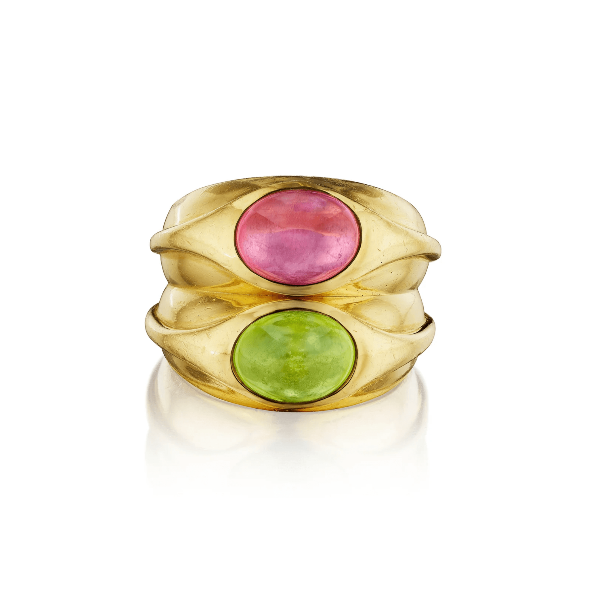 Bulgari 1980s 18KT Yellow Gold Peridot & Tourmaline Doppio Ring