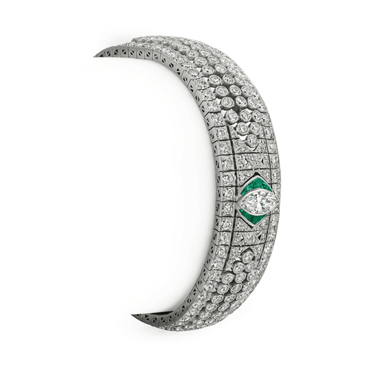 Art Deco Platinum & 18KT Yellow Gold Diamond & Emerald Bracelet side