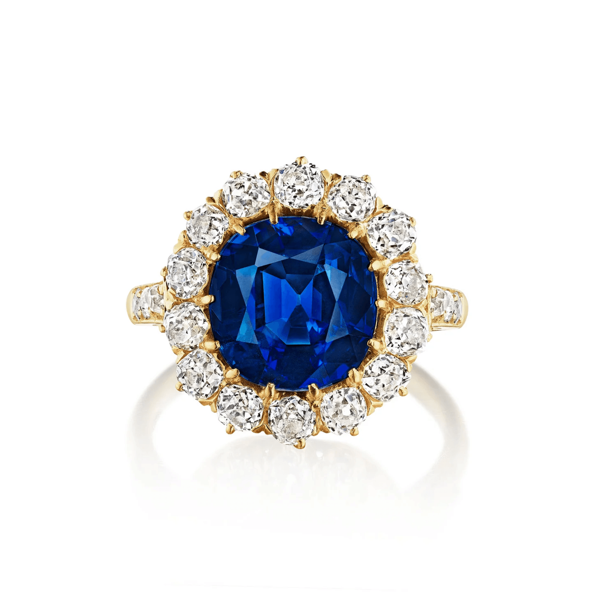 Edwardian 18KT Yellow Gold Sapphire & Diamond Ring front