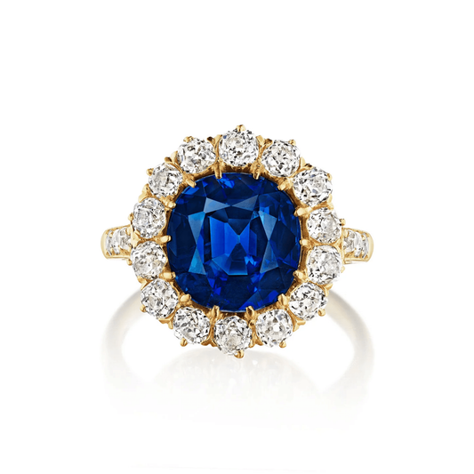 Edwardian 18KT Yellow Gold Sapphire & Diamond Ring front
