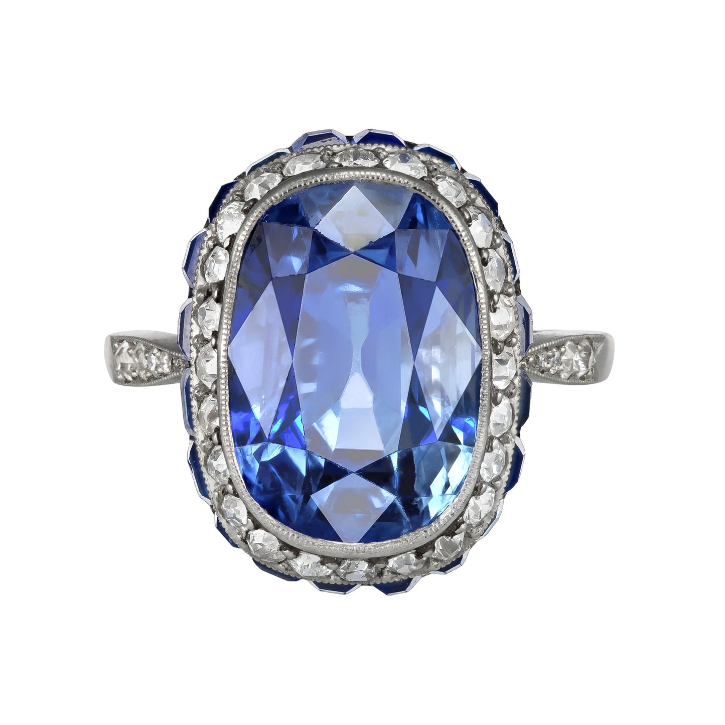 Art Deco Platinum Sapphire & Diamond Ring front