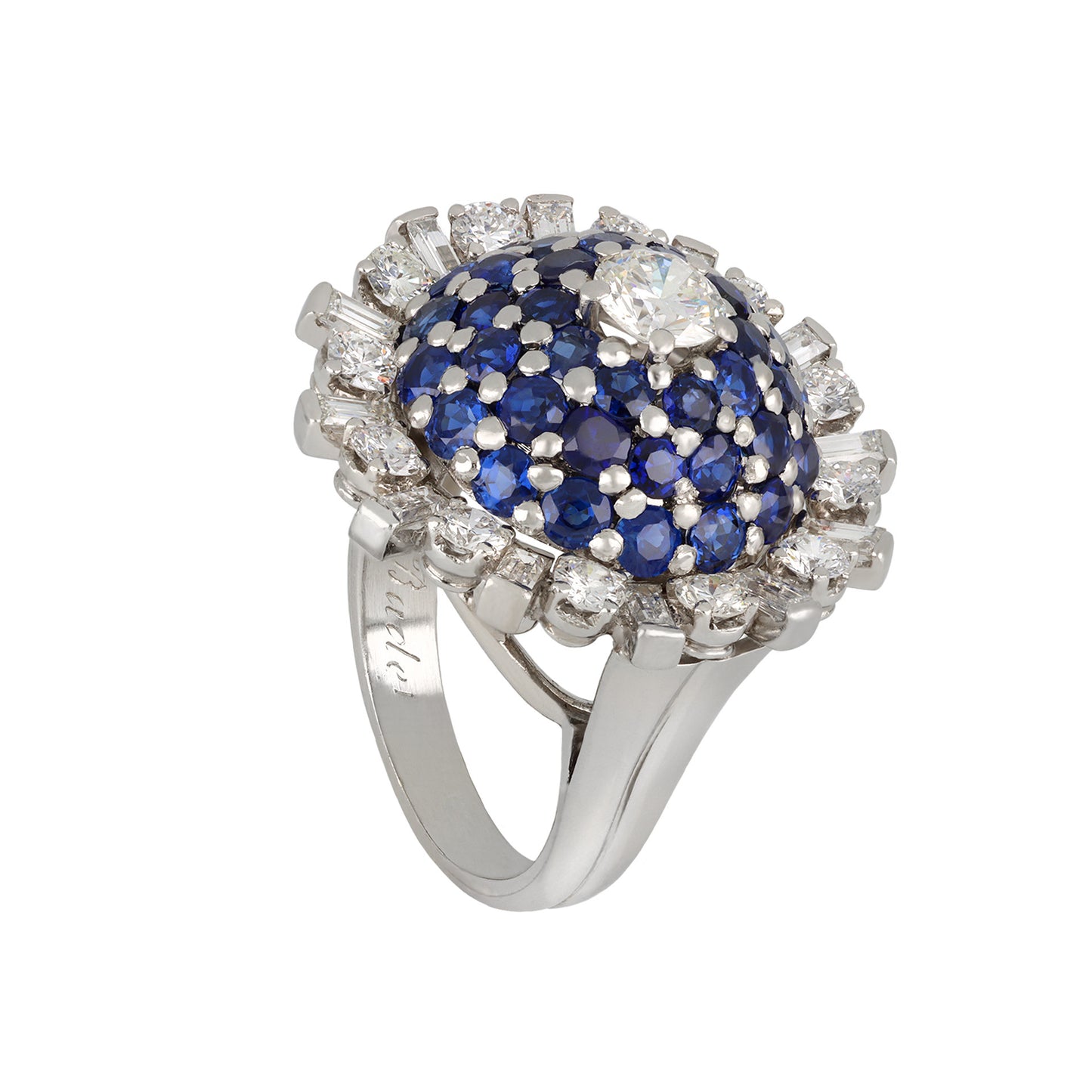 Gübelin 1950s Platinum Diamond & Sapphire Ring side