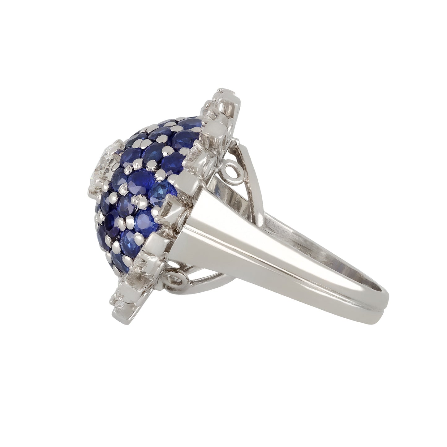 Gübelin 1950s Platinum Diamond & Sapphire Ring side