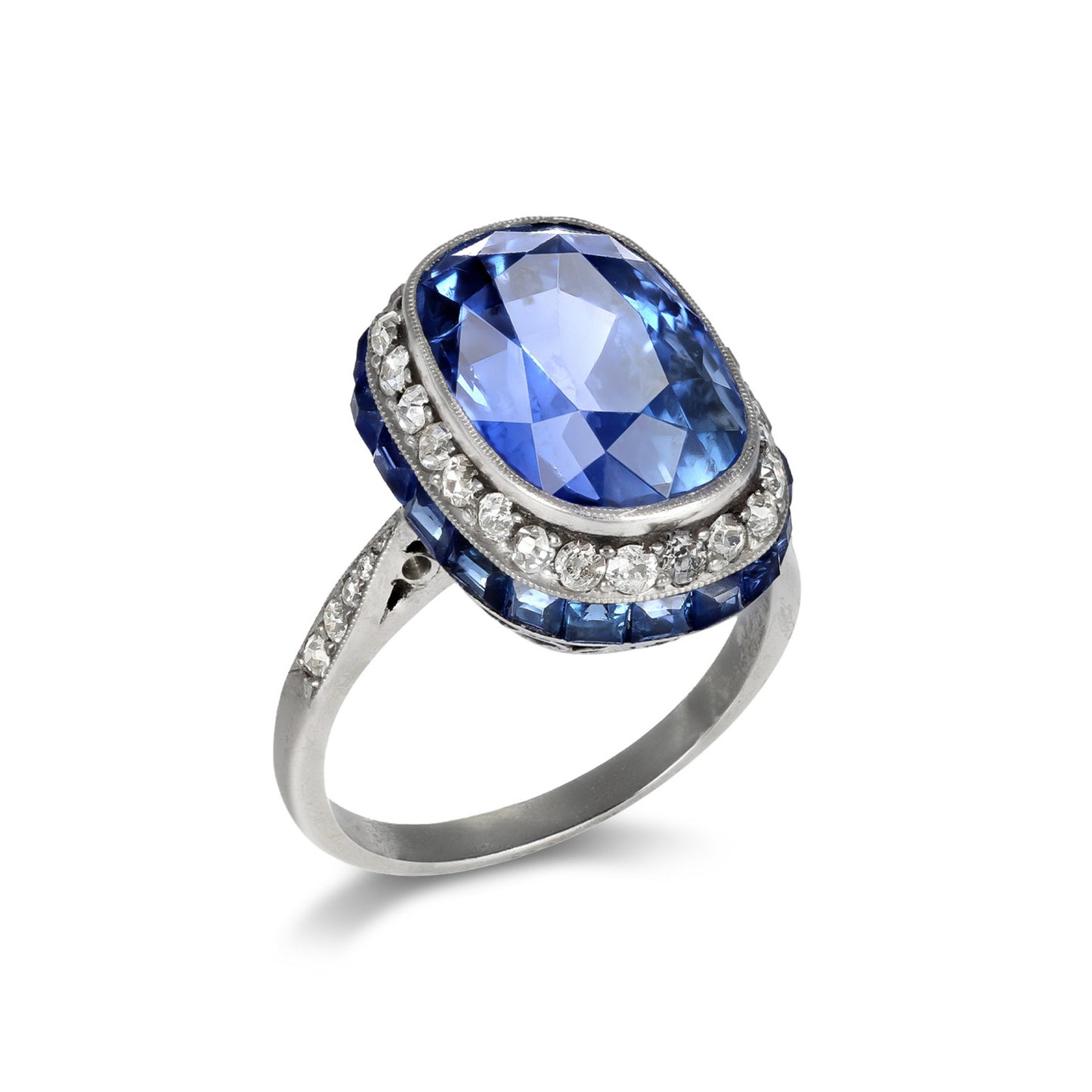 Art Deco Platinum Sapphire & Diamond Ring side